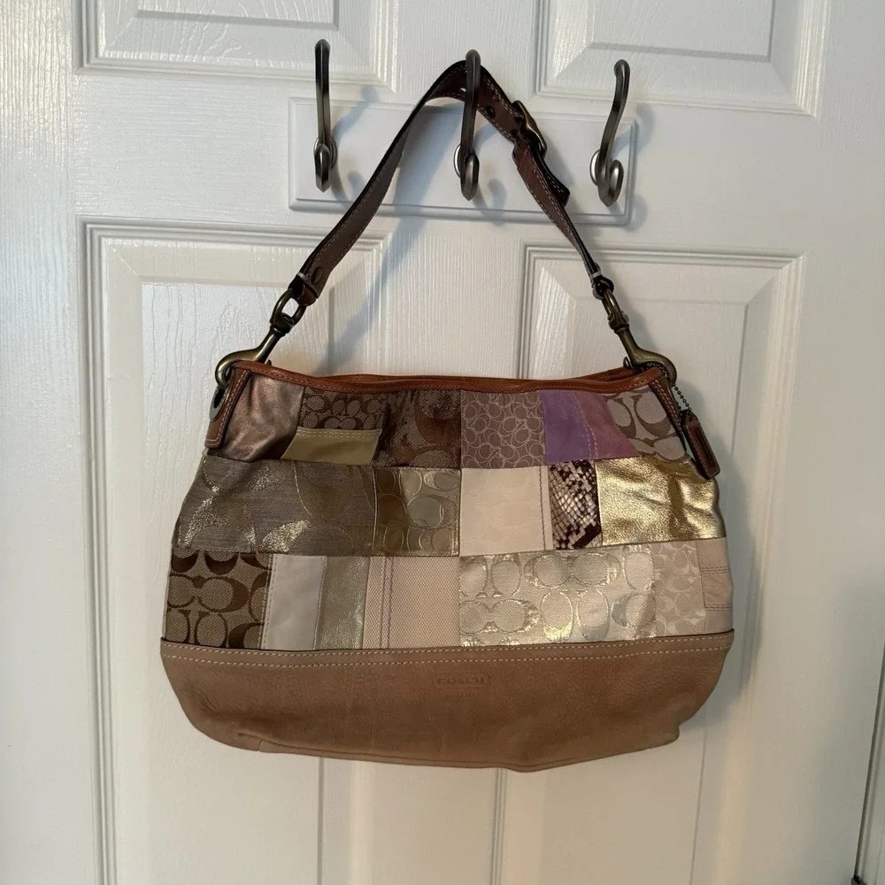 Vintage Coach Rainbow Multicolor Patchwork Shoulder Bag Purse Y2K Leather Suede